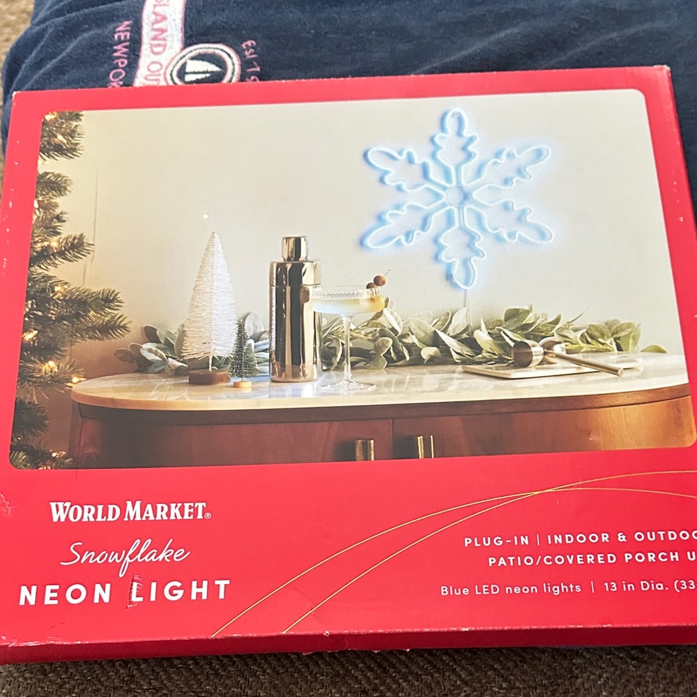 Cost Plus World Market Neon Snowflake Light in Blue